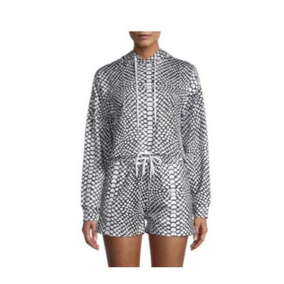 Club La Moda Hoodie Crop Top Sweatshirt Cover Up Snakeskin Black White XL NWT - Picture 5 of 5